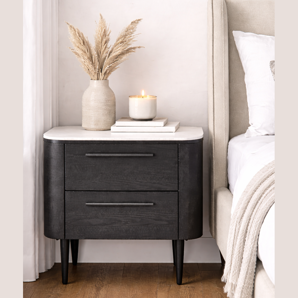 Noir Curved Bedside Table