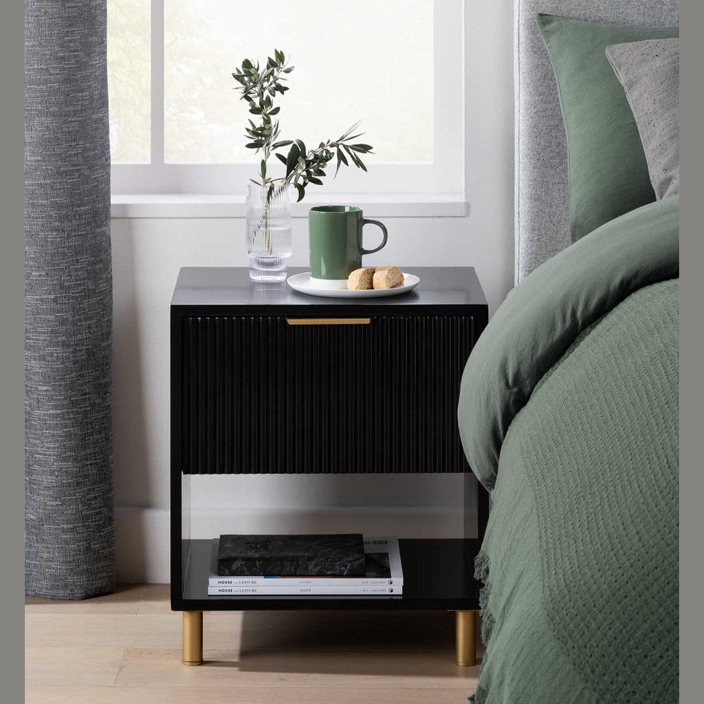 Florence Fluted Bedside Table - Black