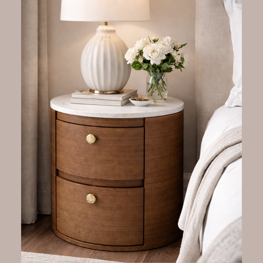 Luna Marble-Top Bedside Table